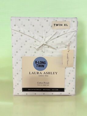 Darling Dots Laura Ashley Twin XL Cotton  Sheet Set ~ Whimsical GREEN Polka Dots